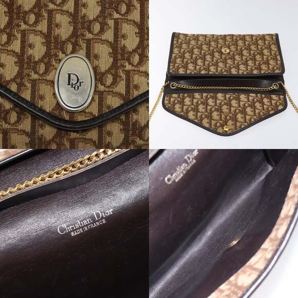 DIOR Trotter Canvas Chain Shoulder Bag Brown Gold - Picture 11 of 12